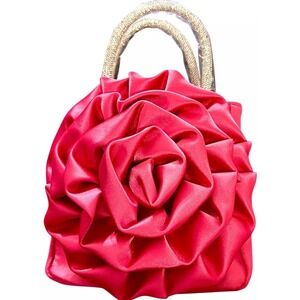 3D Rose Sculptural Fuchsia Handbag Silver Pavé Handles Removable Chain Strap NWT